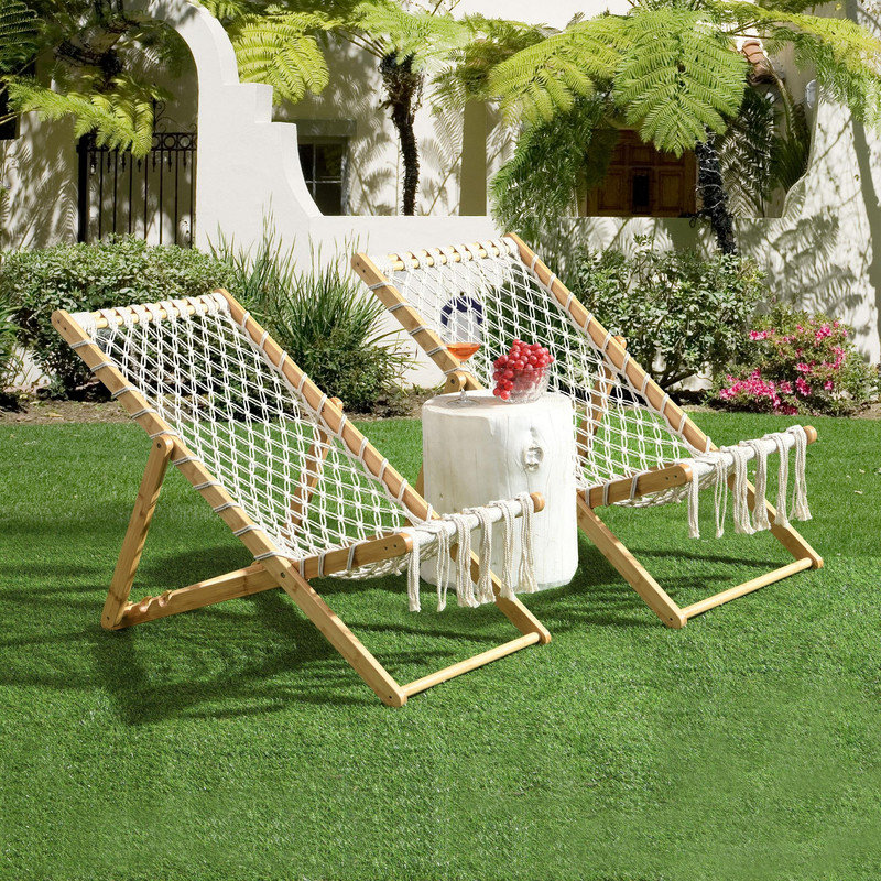 Set of 2 Bamboo Weaving Chairs with Handwoven Polyester Rope Seat, 3-Position Adjustable Back for Patio and Living Room