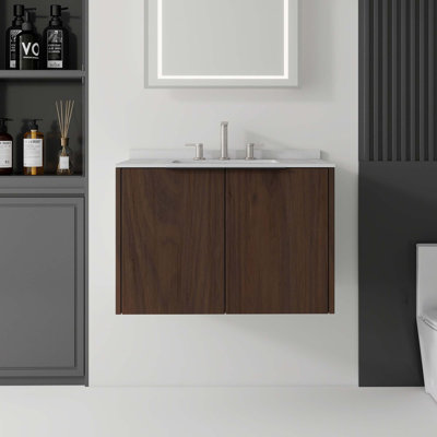 Meuble-lavabo flottant avec comptoir en marbre de culture et lavabo à débordement