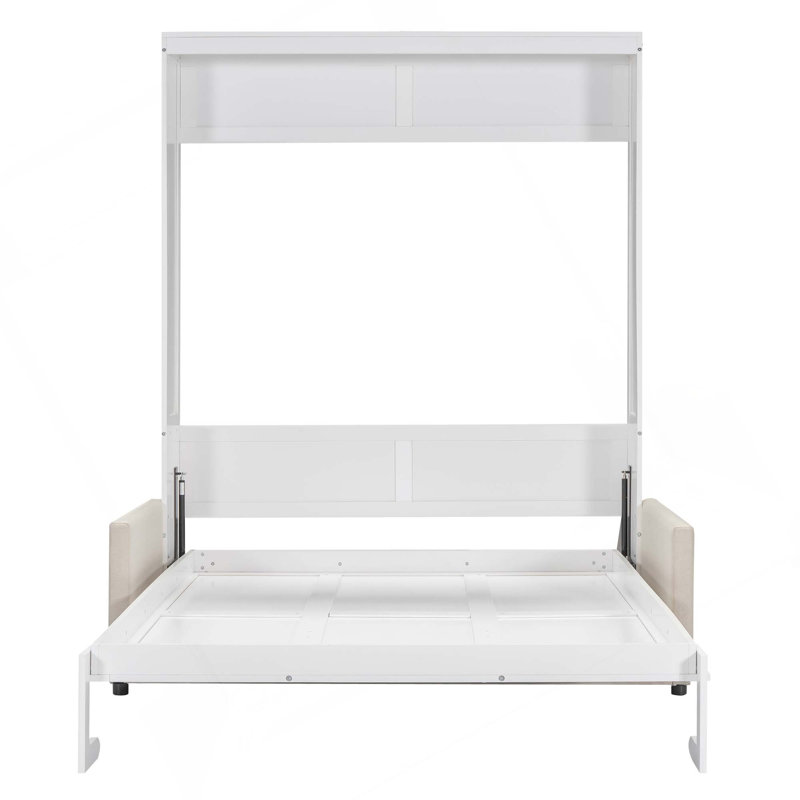 Grand lit escamotable mural avec coussin, peu encombrant et élégant pour les maisons modernes, Queen, Blanc