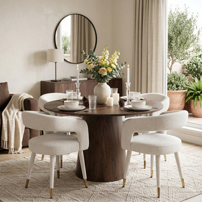 Ensemble de salle à manger 5 pièces avec table à piédestal ronde de 46 po et fauteuils rembourrés pour 4