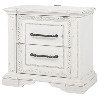 Vintage White 2-drawer Nightstand with Dual USB