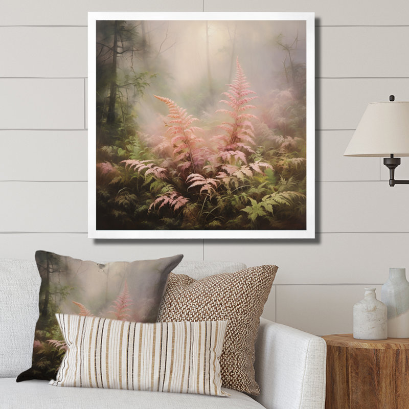 " Pink Ferns Romantic Impression III ", 24" H x 24" W x 1" D, White Single Picture Framed