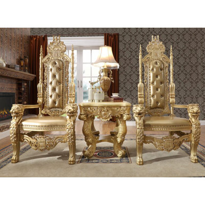 Fauteuil d'appoint métallique doré antique sculpté à la main avec cuir retravaillé