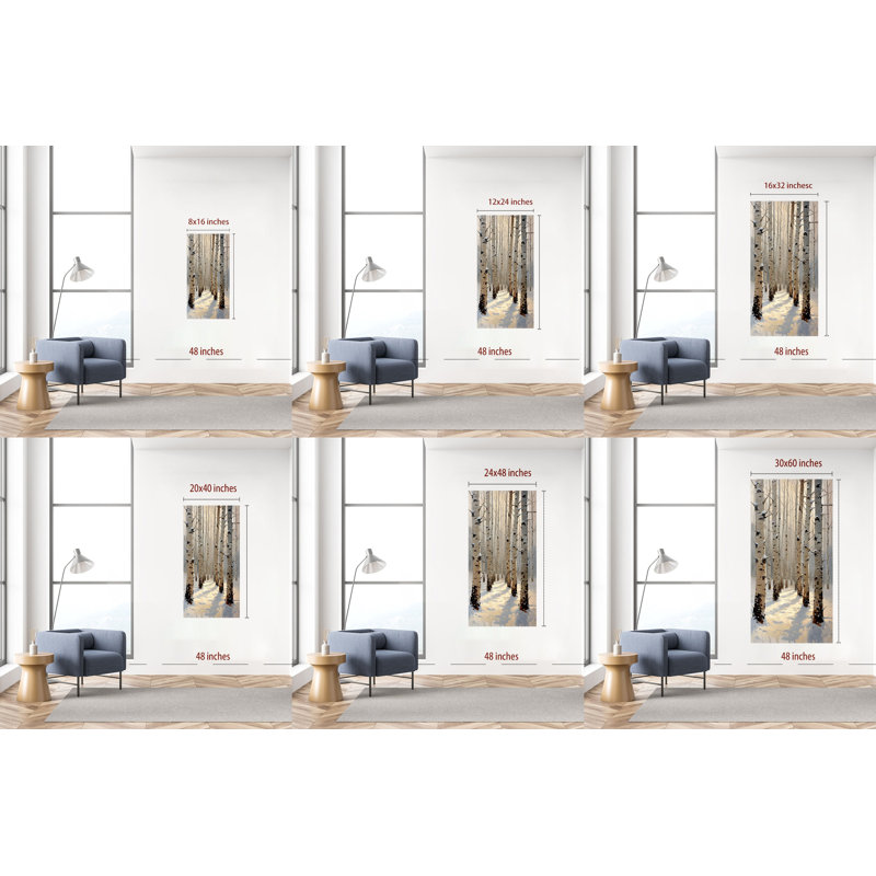  Bouleau, art mural grand paysage vertical, forêt hivernale naturelle, peinture sur toile pour décoration de salon, tremble moderne, reproduction d'art de bouleau pour le couloir 24 x 48 po