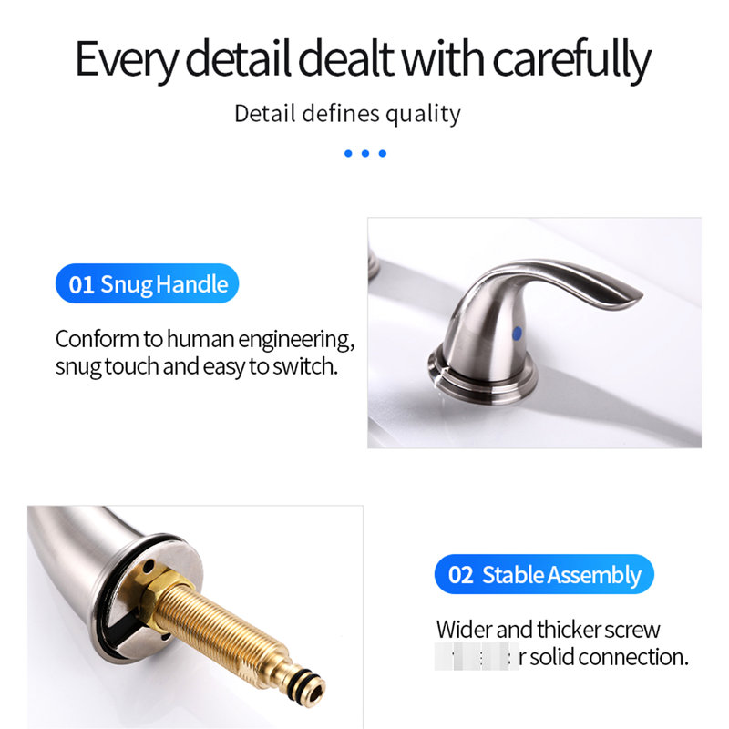 8" Bathroom Faucet In Brushed Nickel Waterfall Design - 3 Hole Vanity Sink With Pop Up Drain, Hose, Zinc Alloy For Drain Assembly, Construction