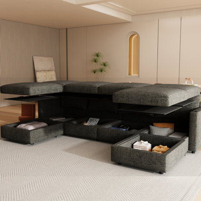 Canapé modulaire de salon moderne avec rangement, tissu en chenille 6 en forme de U, grand lit modulaire de 123 po