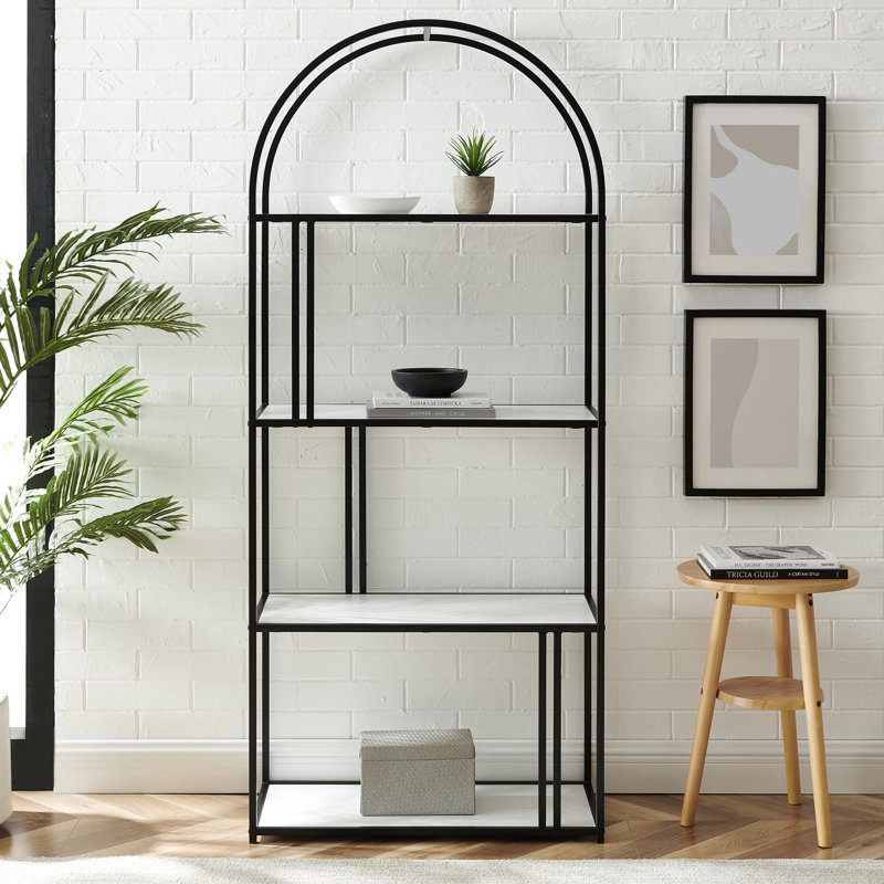 Zebulon 173cm H x 76.2cm W Steel Etagere Bookcase, Faux White Marble