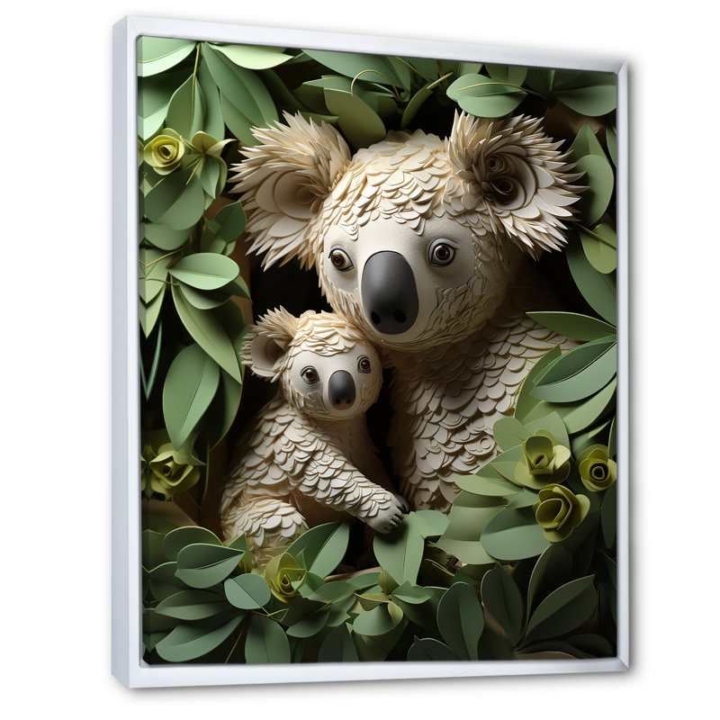Cuddly Koala Family - Koala Animal, art mural, Cadre flottant blanc, H 40 po x l 30 po x P 1,5 po