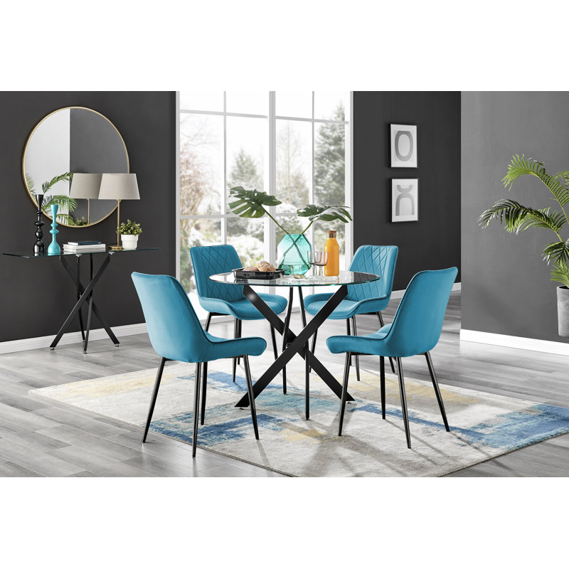 4 - Person Dining Set, Blue/Black