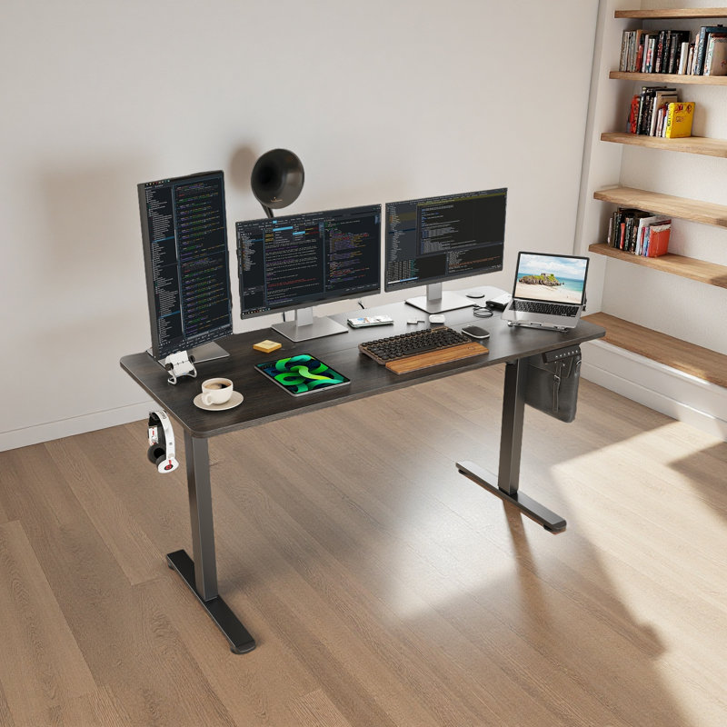 Bureau de travail électrique à hauteur réglable, H 47 po x l 56,3 po x P 24 po, Noyer