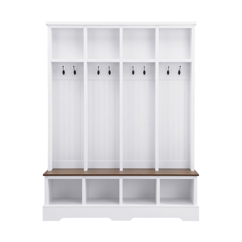 Hall Tree 59'' Wide With Bench And Shoe Storage, White