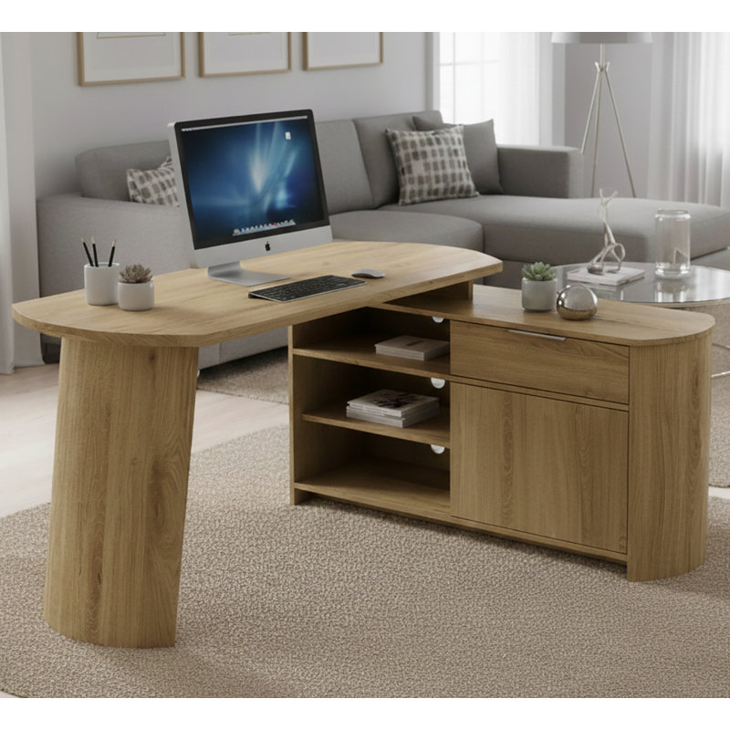 L-Shaped Executive Desk, Brown/Brown