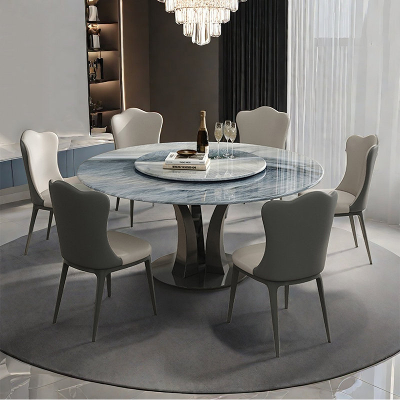 Luxury simple microlite round dining table set, 29.52"H x 51.18"L x 51.18"W