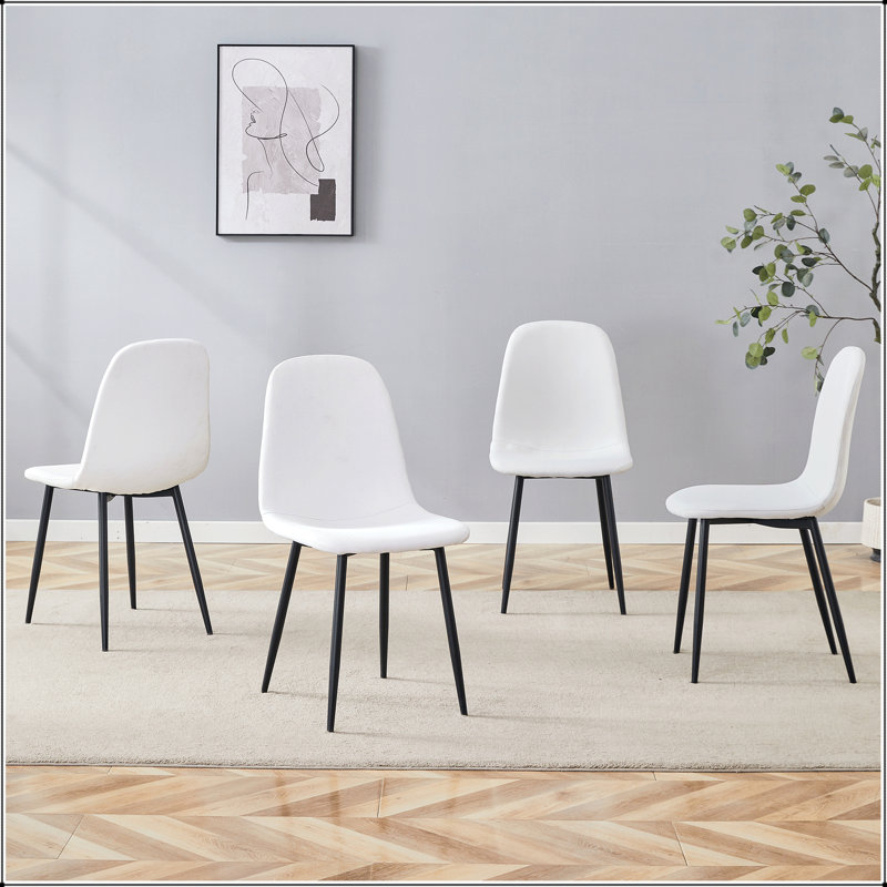 Chaise de salle à manger en lin et coton blanc - ensemble de 4