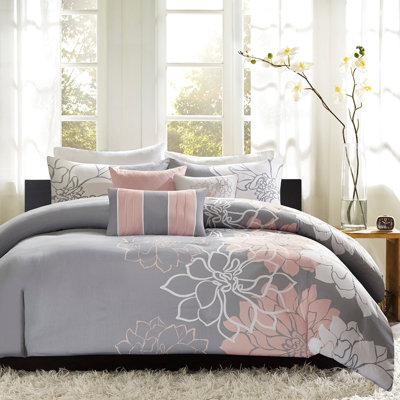 Housse de couette à motif très grand / très grand pour très grand lit 6 pièces, coton à motif floral, coussins décoratifs avec fermeture à boutons, literie lavable à la machine, détails, lavage infroissable, couleurs variées