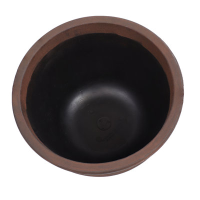 Swind Ribbed Round Polyresin Outdoor Planter Pot - Rust - 13"