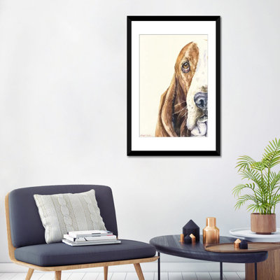 «Basset on White» par George Dyachenko - reproduction d'art sur toile tendue