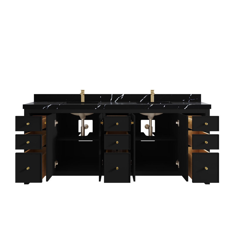 Chicago 84'' Double Bathroom Vanity with Top, Calacatta Black