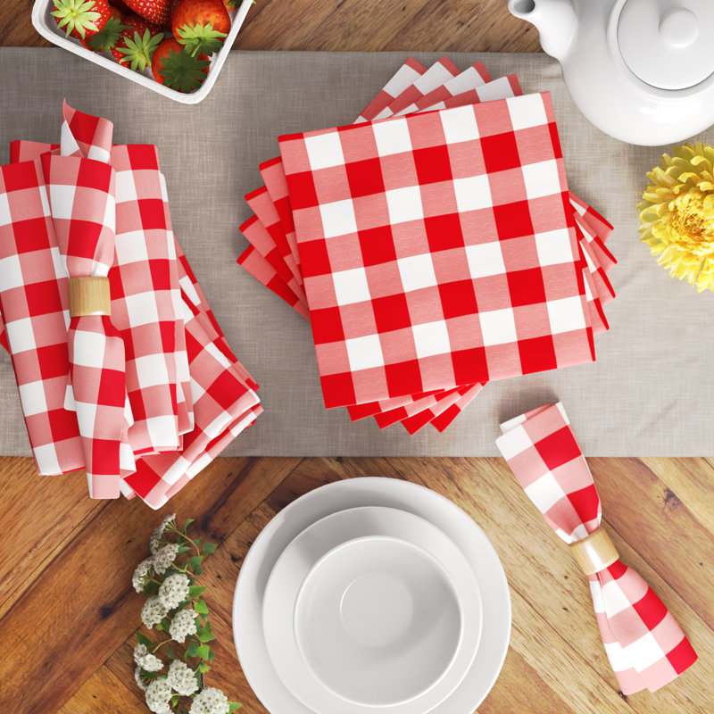 Huertas Polyester Square Napkin, White/Red
