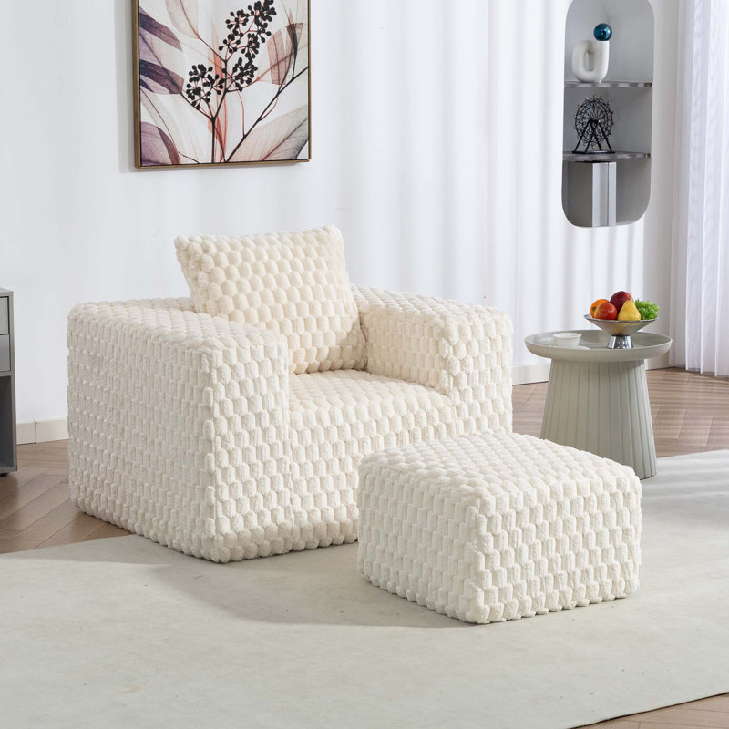 Canapé en velours côtelé avec repose-pieds Lingge-33006, Blanc