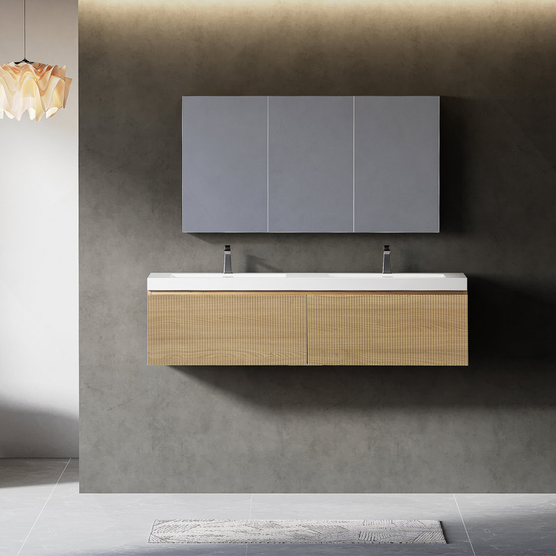 Meuble-lavabo flottant avec lavabo, meuble de rangement mural moderne avec tiroir à fermeture en douceur, idéal pour l'organisation de la salle de bain et le style