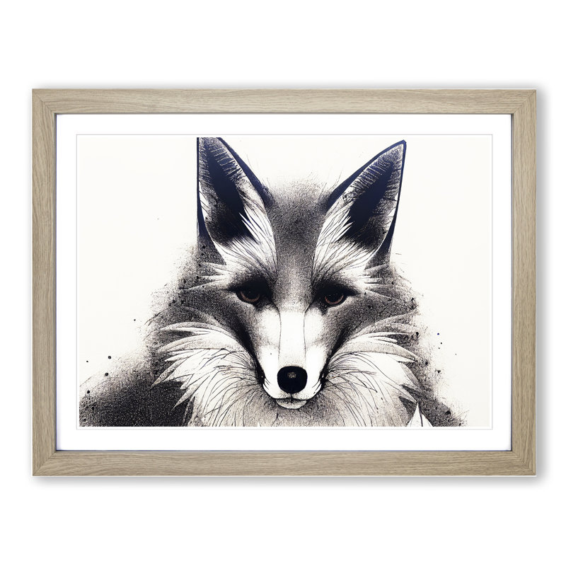 Edgy Fox - Single Picture Frame Print, 46cm H x 64cm W x 2cm D, Oak Frame