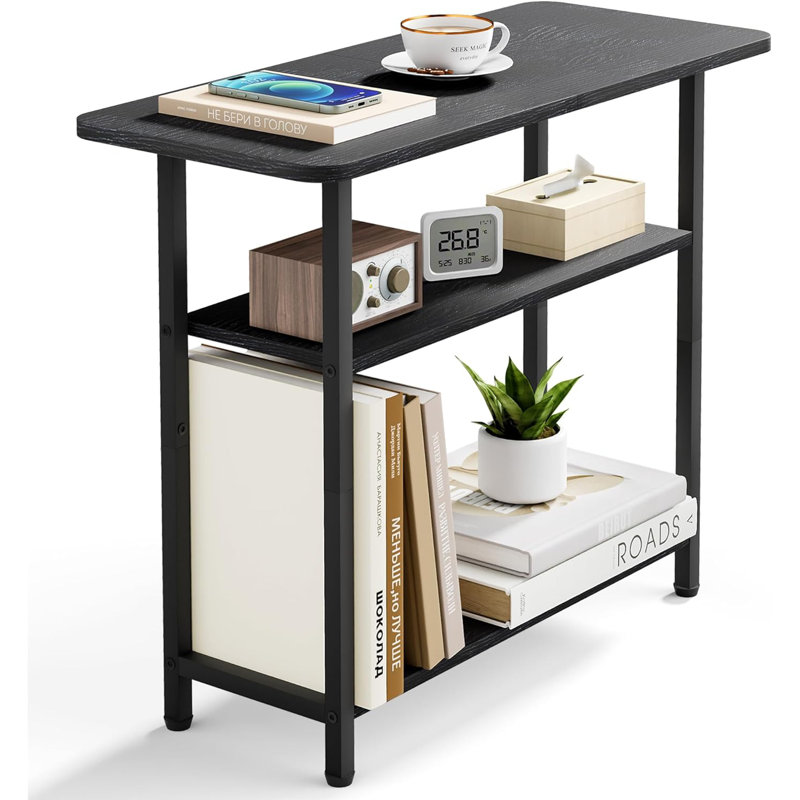 Table de bout à 3 niveaux pour petits espaces avec plateau de rangement large, Noir