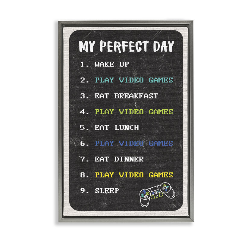 Toile flottante encadrée «Perfect Day Gamer Life» par Masey St. Studios, Cadre flottant gris lustré, H 25 po x l 17 po