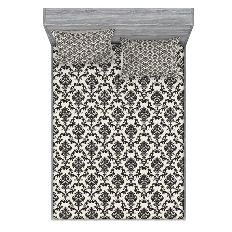 Microfiber Damask Sheet Set, Queen Sheet Set with Fitted Sheet
