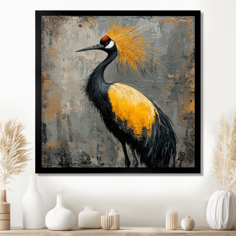 Décoration murale grise à crête grise jaune - oiseau, H 16 po x l 16 po, Reproduction encadrée d'une seule photo