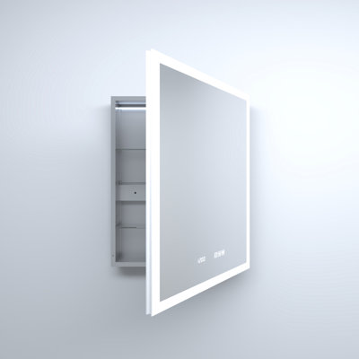 24 In. W X 30 H Silver Aluminum Right Medicine Cabinet With Integrated Clock, 12 - Hour Time Display, 3000K 6000K Color Lights, Rust Proof Metal Rectangular Recessed/Surface Mount High Density Water