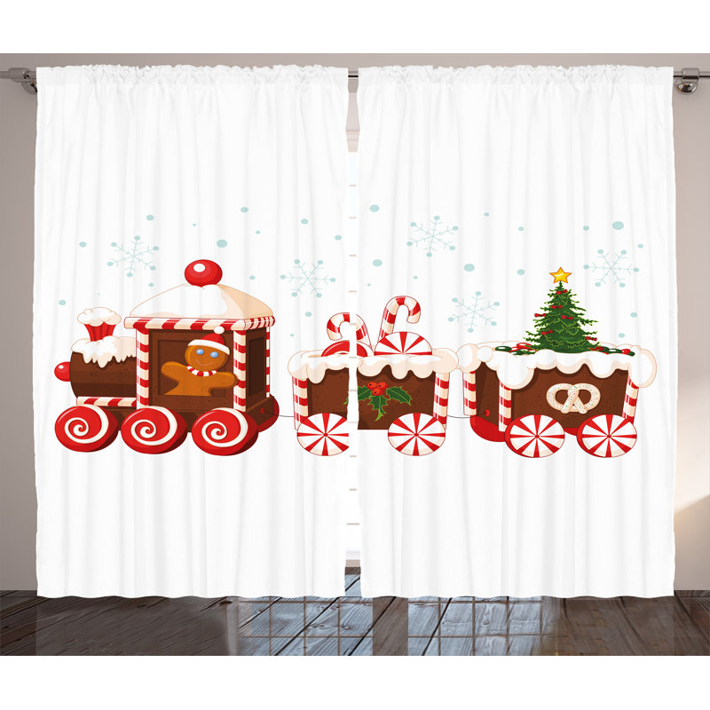 Lexi-May Christmas Candy Train Graphic Print Semi-Sheer Rod Pocket Curtain Panels, 54" W x 84" L