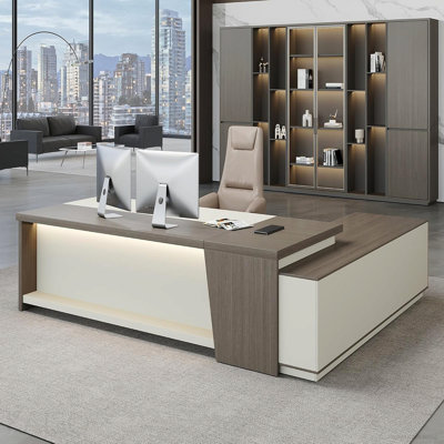 79" L Shaped Executive Desk With Drawers, Executive Office Desk With Storage & File Cabinet, Modern Desk With Led & Power Outlets, Corner Office Desk
