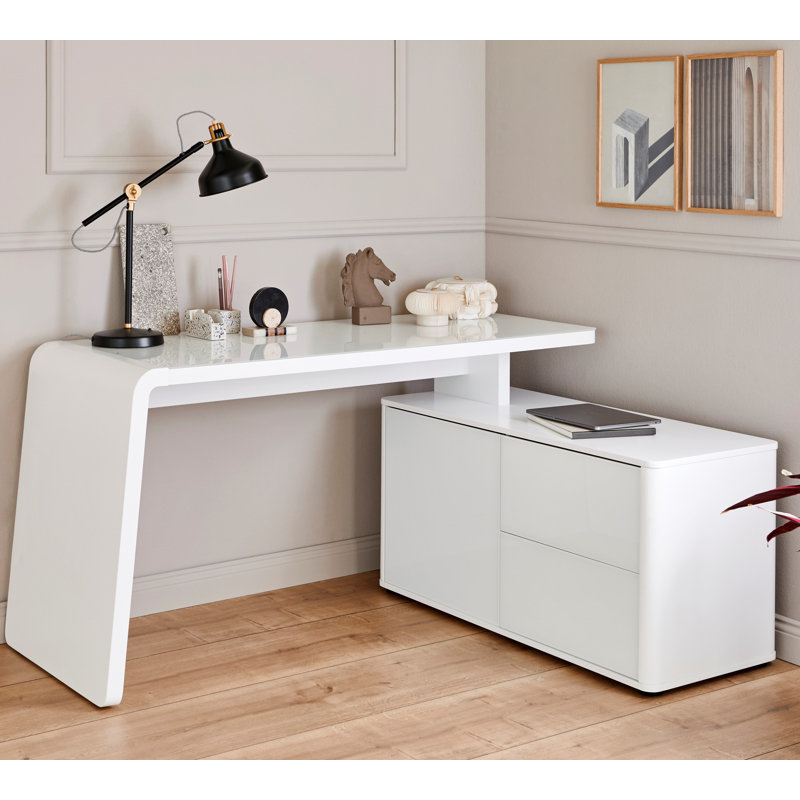 Altus L-Shaped Glass Top, White/Matte White
