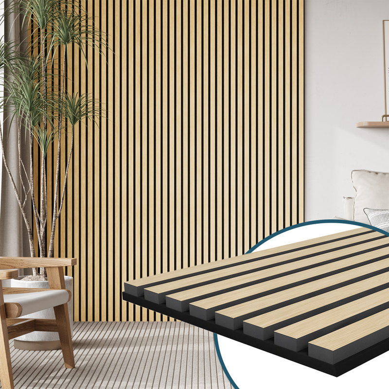  4pc x 94.5" x 12.6" 3D Acoustic Wall Paneling - White Oak Soundproof Wood Slat Wall Panel Decorative Shiplap Panels (33 sq.ft)