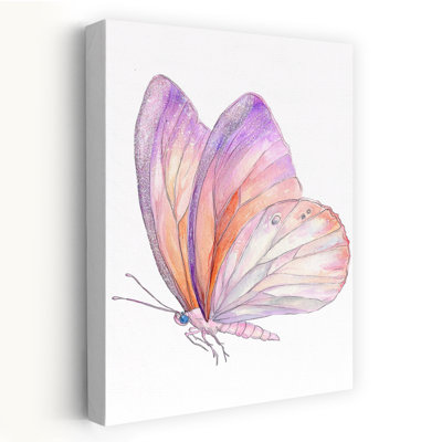 Pink Butterfly Delicate Dreamy Elegant Butterfly Spring Summer Wall Art Print 1 Piece Wrapped Canvas Wall Art