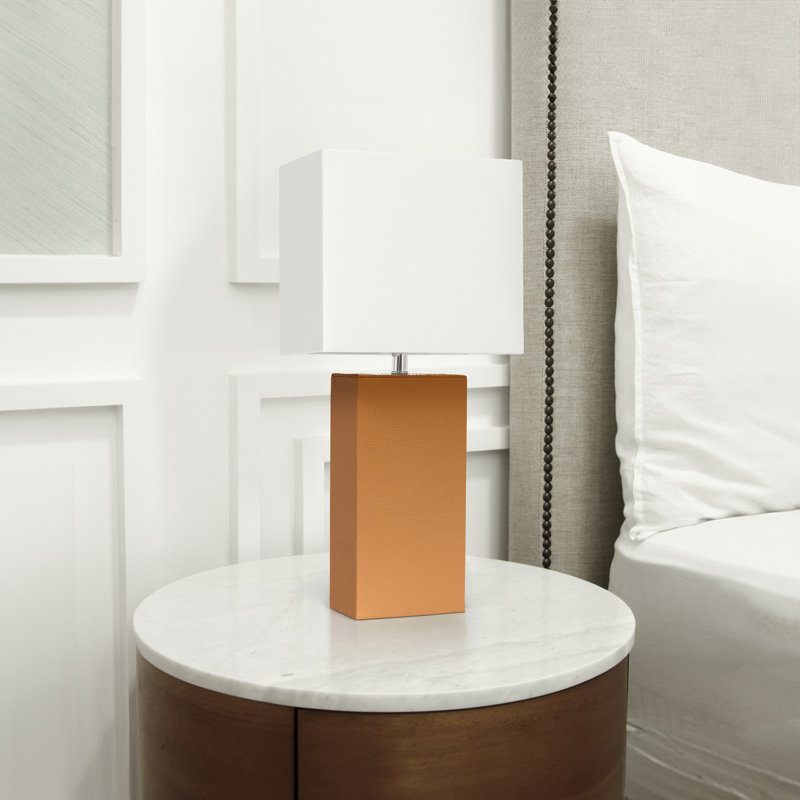 Leather Rectangular Table Lamp, Tan