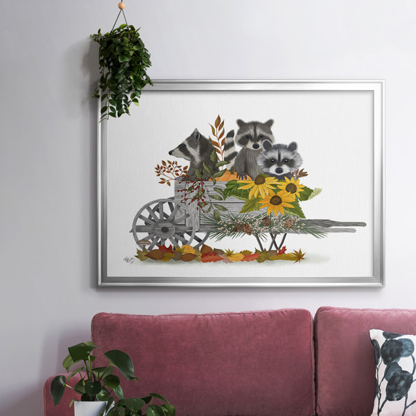 WexfordHome Raccoon Wheelbarrow Framed On Canvas Print | Wayfair