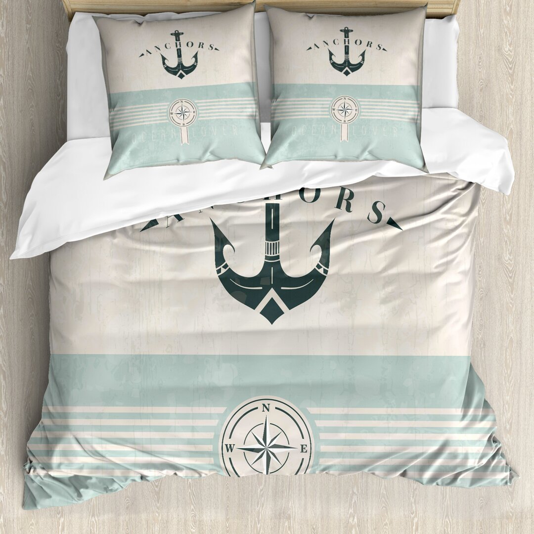 Bettbezug Set, Altmodisch Maritim Anker, Nautisch, Seafoam Beige Reseda Grün