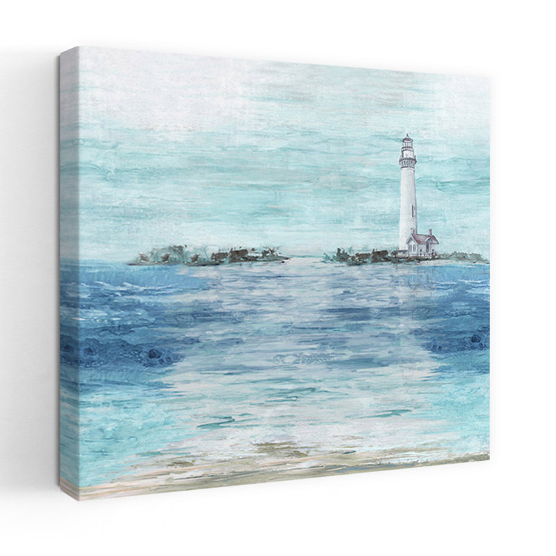 Phare de Tranquil Waters, art mural architecture côtière, H 48 po x l 48 po