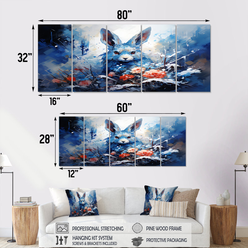 «Blue Rabbit Winter Solitude 5 pièce», 5 pièces, H 28 po x l 60 po