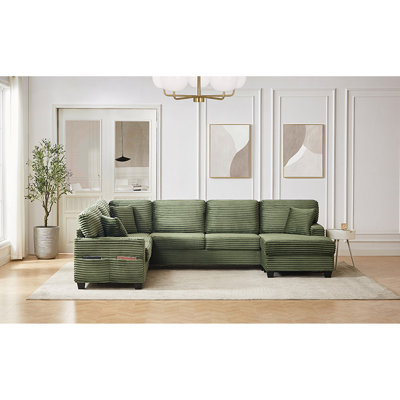 Sectional Sofa U-shaped Sectional 125.2" Upholstered L-shaped Sofa with a Movable Ottoman and Side Storage Pockets for Living Room