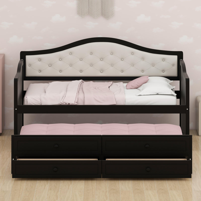 Versatile Sofa Bed Featuring Tufted Backrest, Trundle, and Built-In Storage, Black