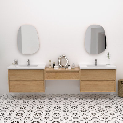 Mellani 108 Inch Floating Bathroom Vanity & Makeup Table Set