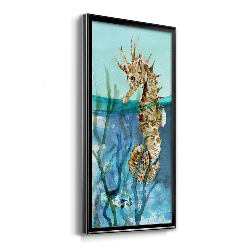 Delray Seahorse I - Peinture sur toile encadrée, H 14,5 po x l 26,5 po x P 1,5 po, Toile avec cadre noir