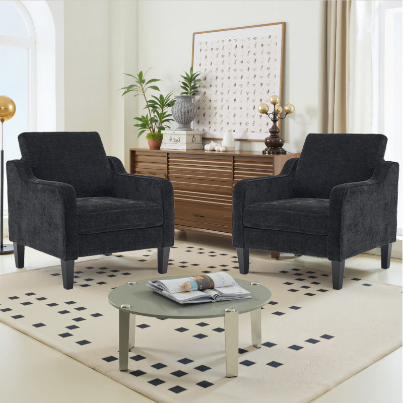 Fauteuil de 29,9 po de largeur Amaryia, Mélange de lin noir