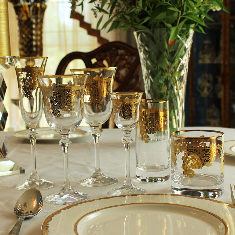 Elegant 24K Gold Embellished Crystal Highball Glass Set