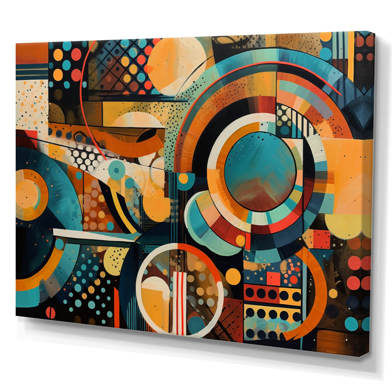 Orange et bleu, vibrations géométriques III - impression sur toile géométrique moderne, H 30 po x l 40 po x P 1,5 po