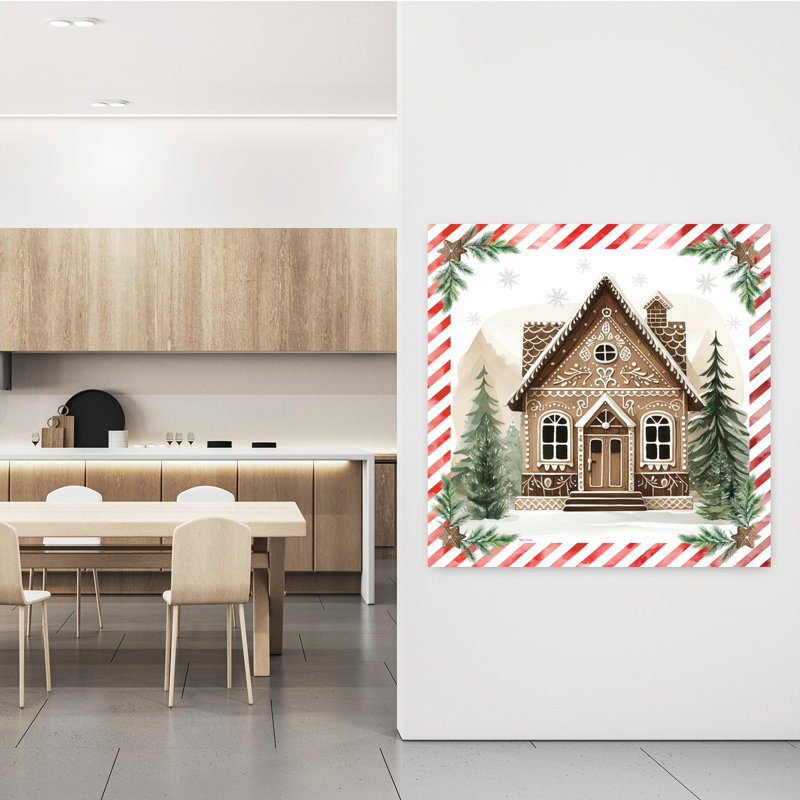 Art contemporain contemporain en pain d'épice avec maison de Noël, H 48 po x l 48 po
