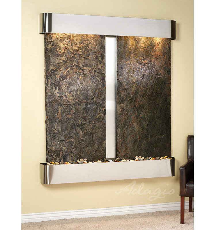 Cottonwood Falls Fountain with Light, Stainless Steel, Square, Rajah (multi-color)